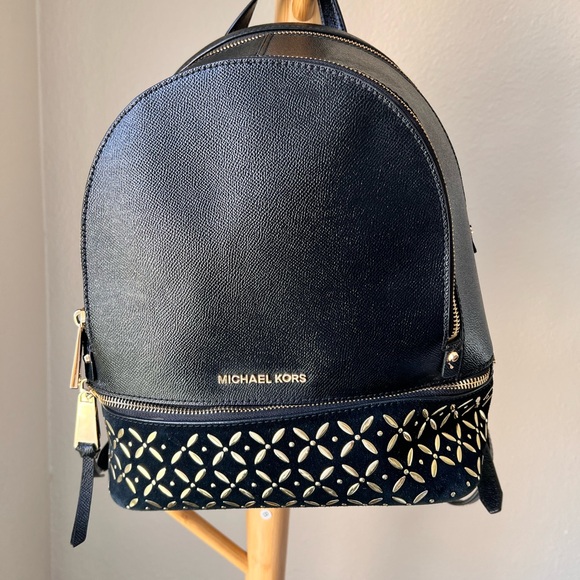 Used Michael Kors Rhea Medium Embellished Leather Backpack - Picture 1 of 11